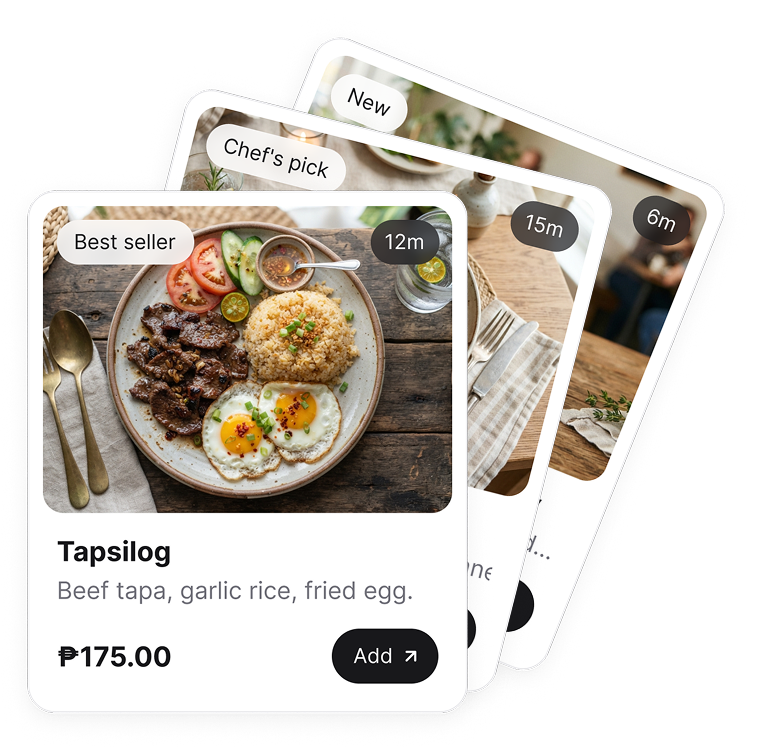 Menu item cards on the guest ordering screen